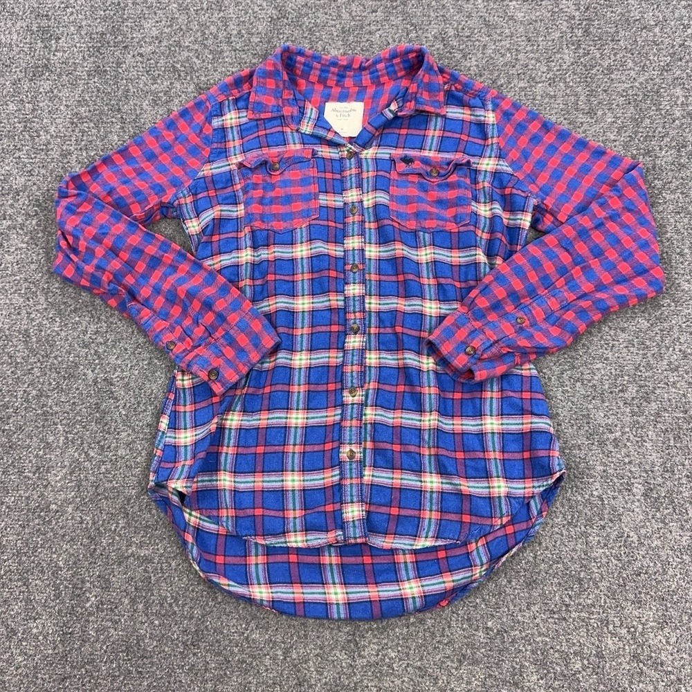Abercrombie & Fitch Shirt Womens M Blue Plaid Flannel Button Front Casual Top